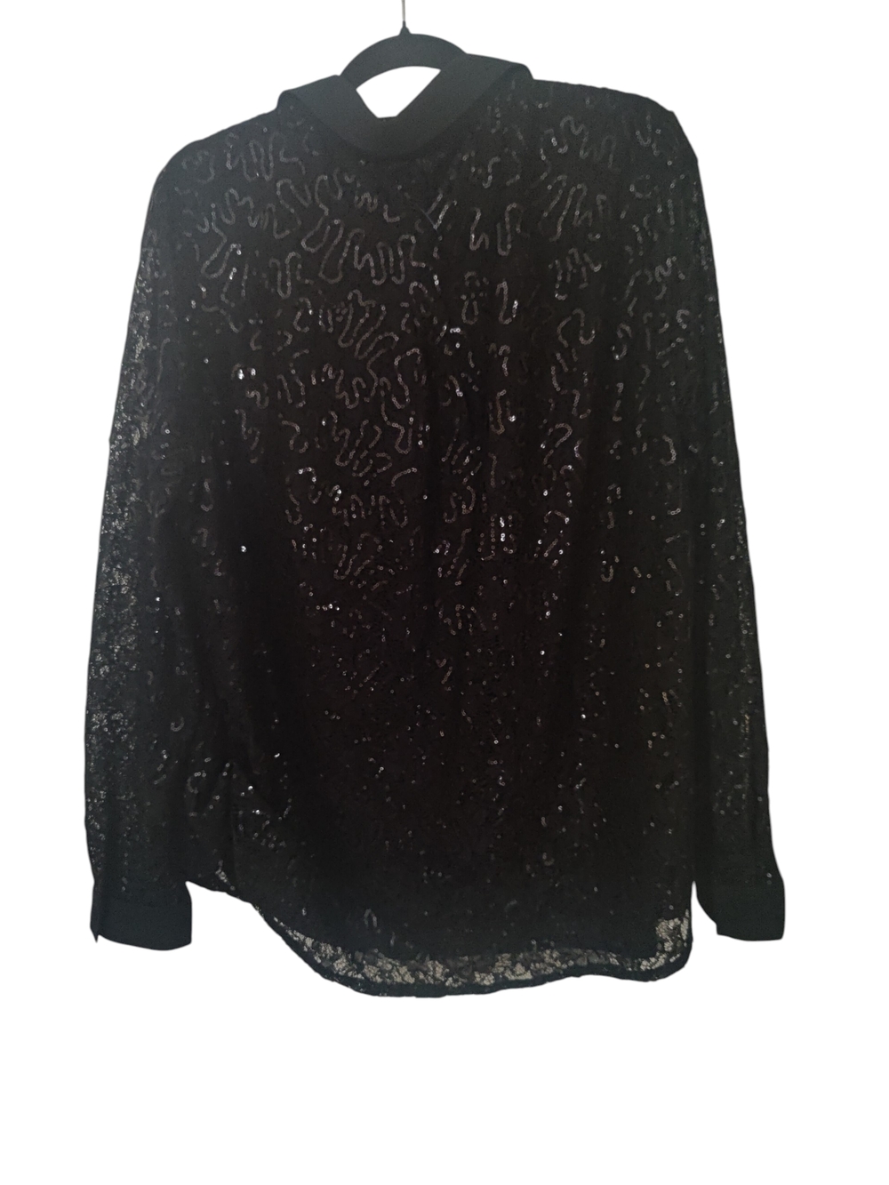 Anne Klein Black Lace Long-Sleeve Sequin Top